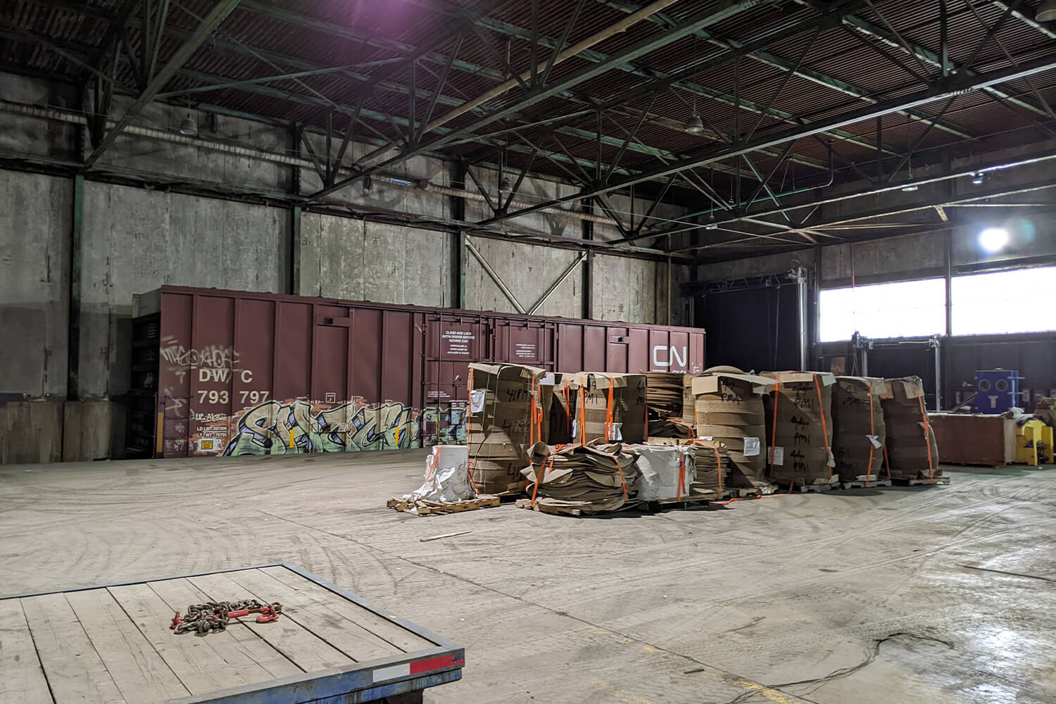 Available warehouse space, loading bay door to the right