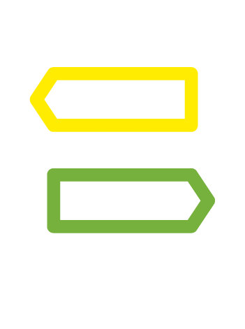 Line icon of a location directional sign, with yellow and green signs pointing left and right with a white post