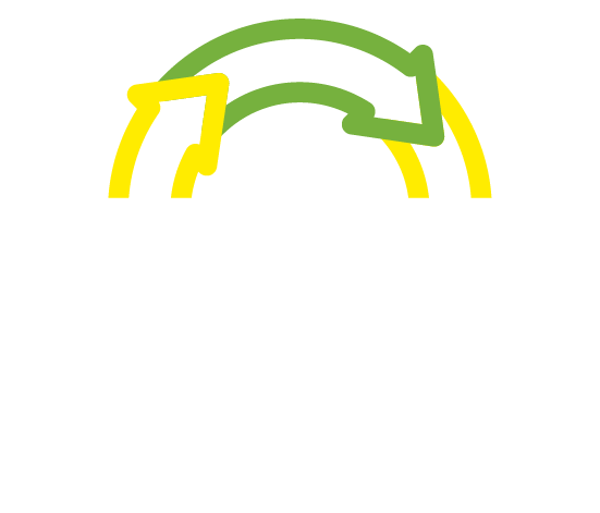 Line icon of a white box with a yellow and green cycle coming from the top
